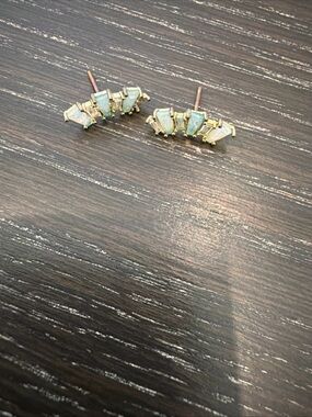 Anthropologie Gold Ear Climbers with Aqua-Green Stones